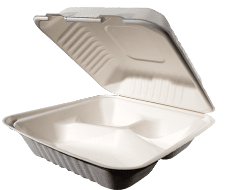 8x8 Bagasse Food Container - 3 Compartmen
