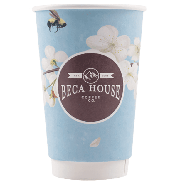 Floral Paper Insulated 16 oz Disposable Coffee Cups w/Lids and