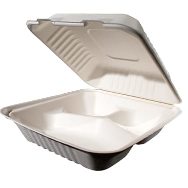 8x8 Bagasse Food Container - 3 Compartmen