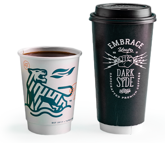 Two custom printed coffee cups