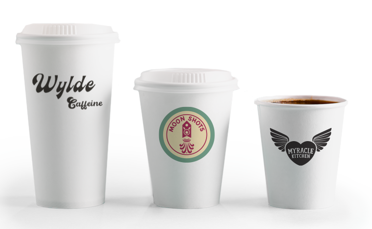 Three custom printed paper hot cups