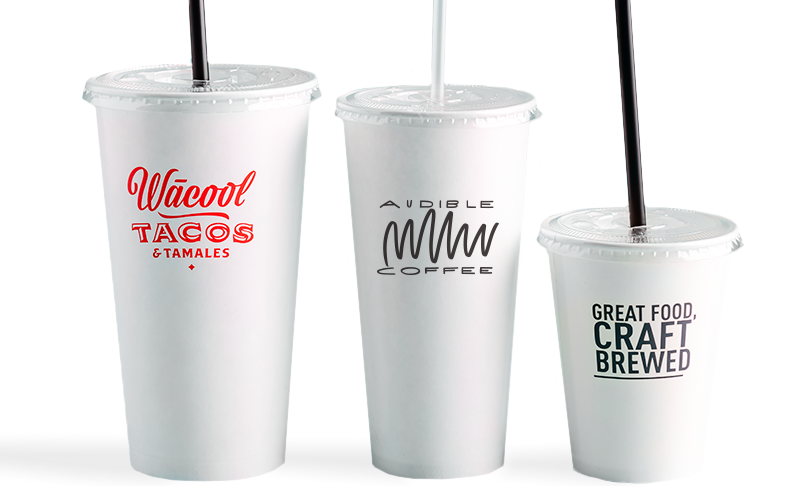 Three custom printed paper cold cups