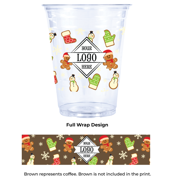 Compostable Plastic Cup with Christmas Cookie Pattern