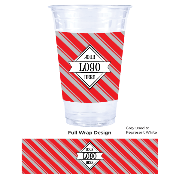 ECC20-CANDYCANE-PI-1 Compostable Plastic Cup with Candy Cane Pattern
