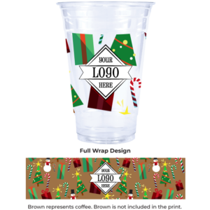 Compostable Plastic Cup with Christmas Present Pattern