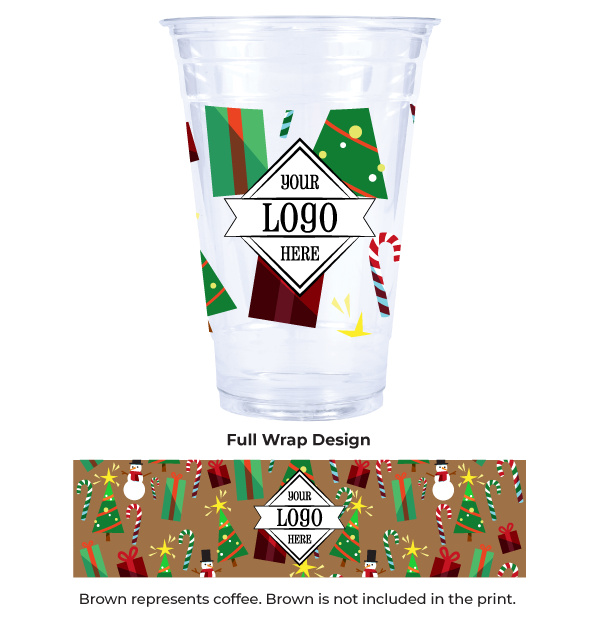 Compostable Plastic Cup with Christmas Present Pattern