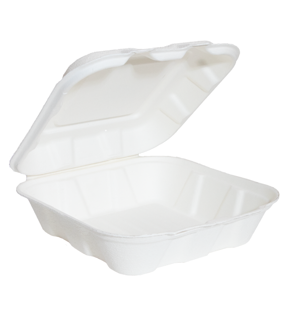 Bagasse Clamshell Food Containers, Disposable Take Out Boxes (8 x