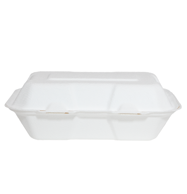 Black Half Clamshell Food Containers - 9x6 Hinged Take Out Boxes