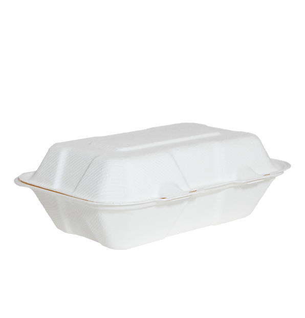 Raj Eco Bagasse 9 x 6 Clamshell Takeout Containers- 200 Pack