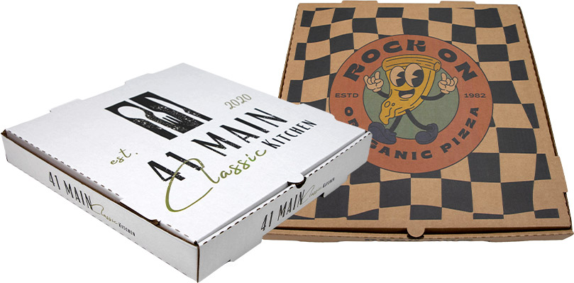 Two custom printed pizza boxes