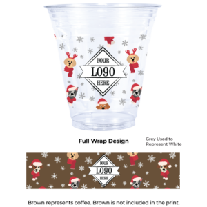 Compostable Plastic Cup with Christmas Dog Pattern