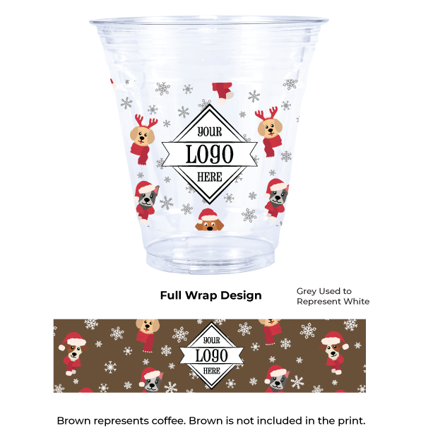 ECC12-DOGPATTERN-PI-1 Compostable Plastic Cup with Christmas Dog Pattern