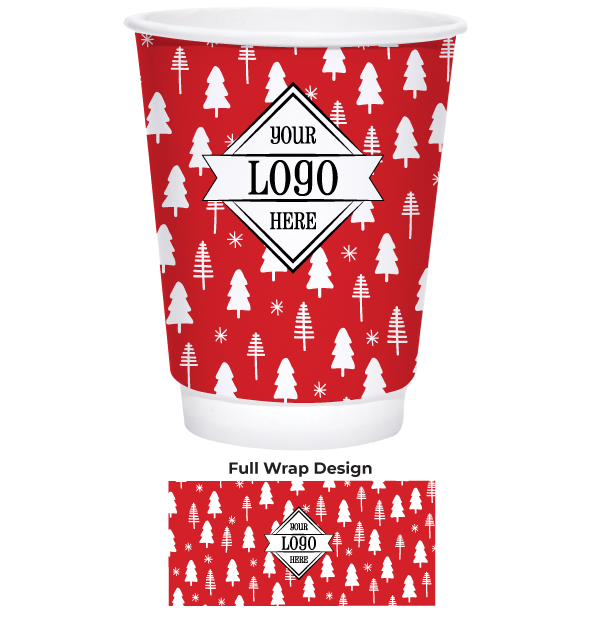 WIC8-FESTIVEFIRS-PI-1 Insulated Hot Cup with Festive Firs Pattern