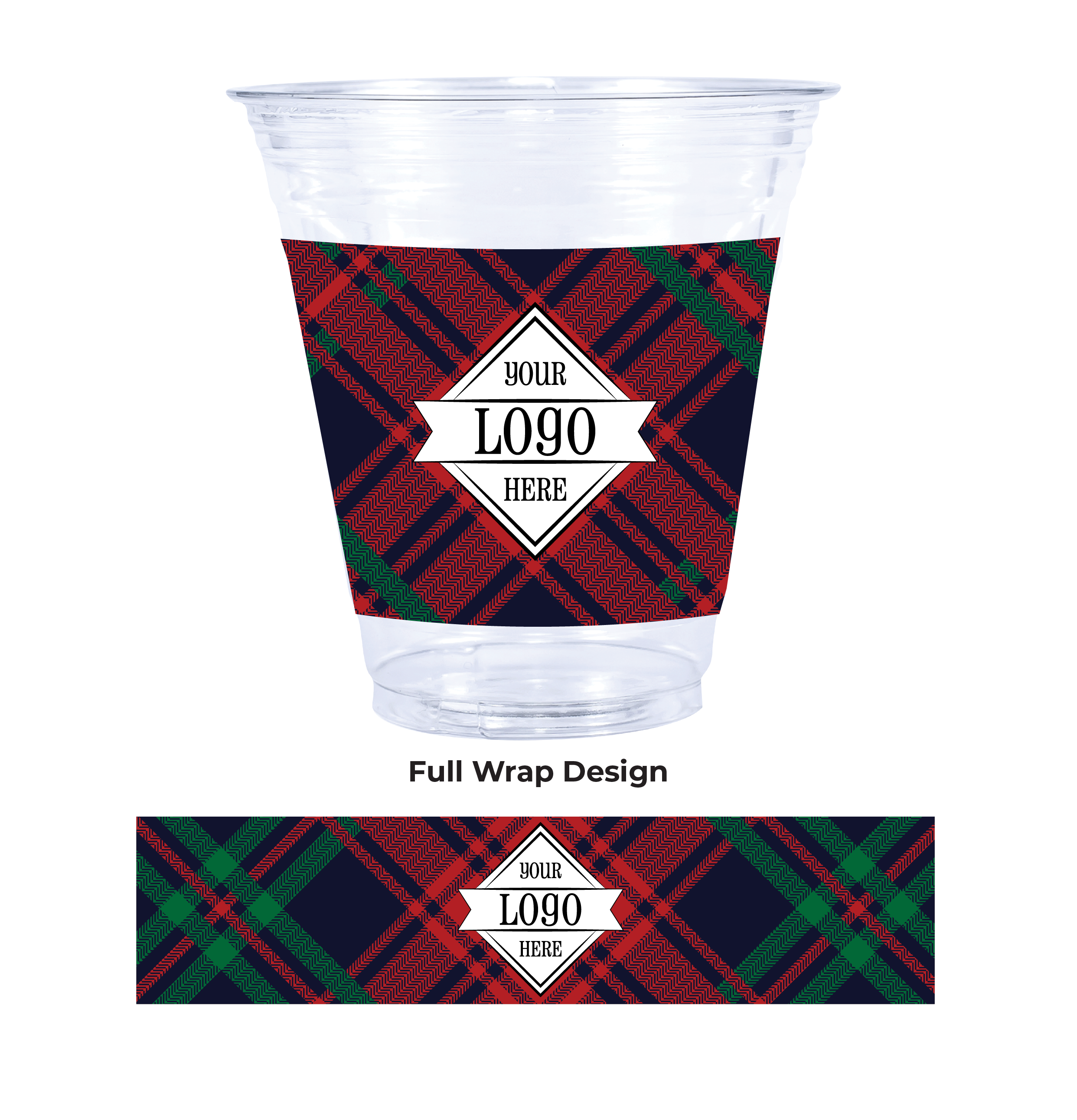 ecc12-traditional-plaid-PI Compostable Plastic Cup with Plaid Pattern