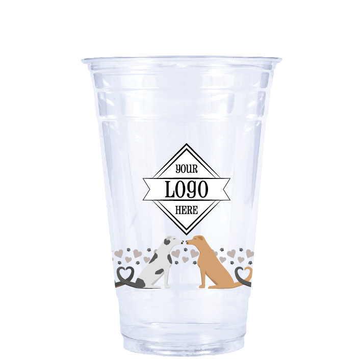 24oz Seasonal Recycled Clear Cold Cup Smoochin Pooches Design