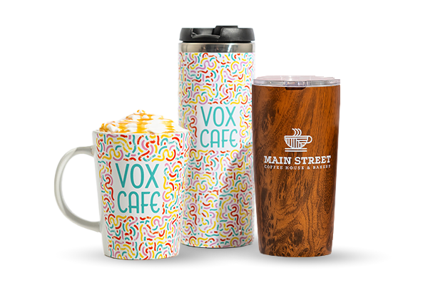 Coffee shop mugs and tumblers