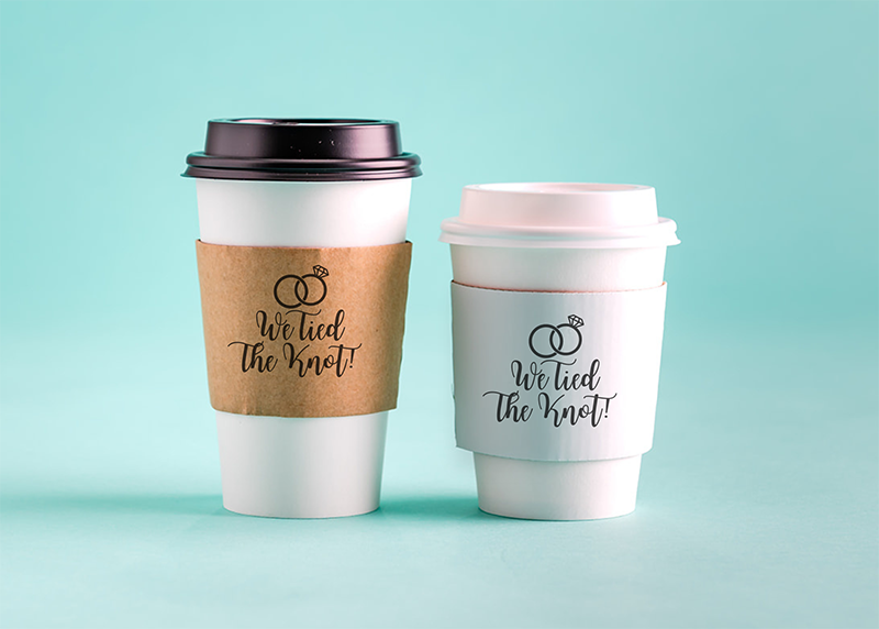 Stock wedding designs on custom coffee sleeves