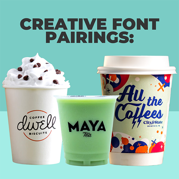 A graphic of custom printed cups and the words,