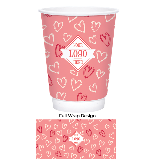 Whimsical Hearts 12oz Double Wall Hot Cups