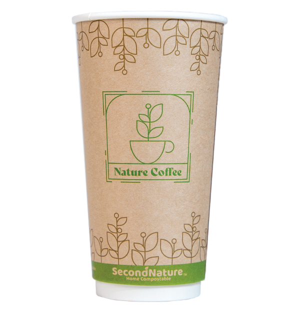 SecondNature™ 20oz custom home compostable kraft double wall hot cups