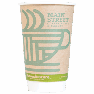 SecondNature™ 16oz custom home compostable kraft double wall hot cups