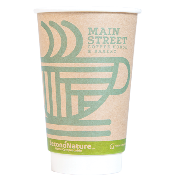 SecondNature™ 16oz custom home compostable kraft double wall hot cups