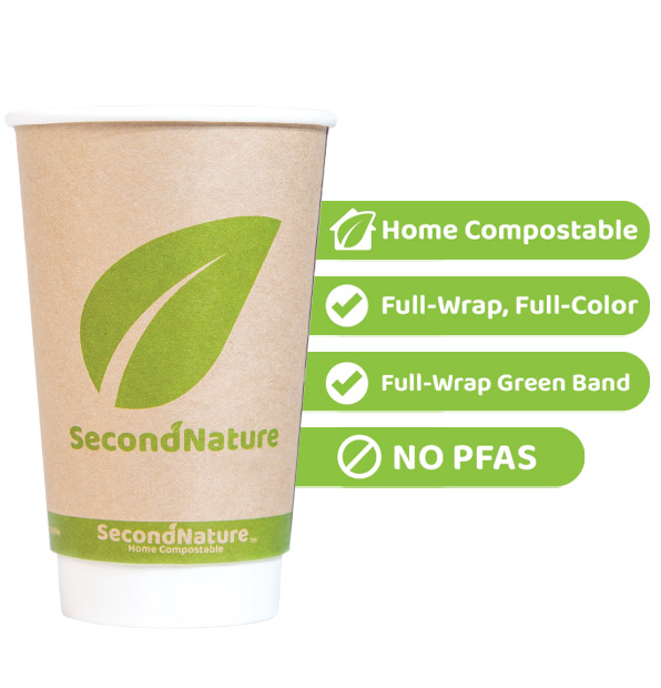 SecondNature™ 16oz custom home compostable kraft double wall hot cups