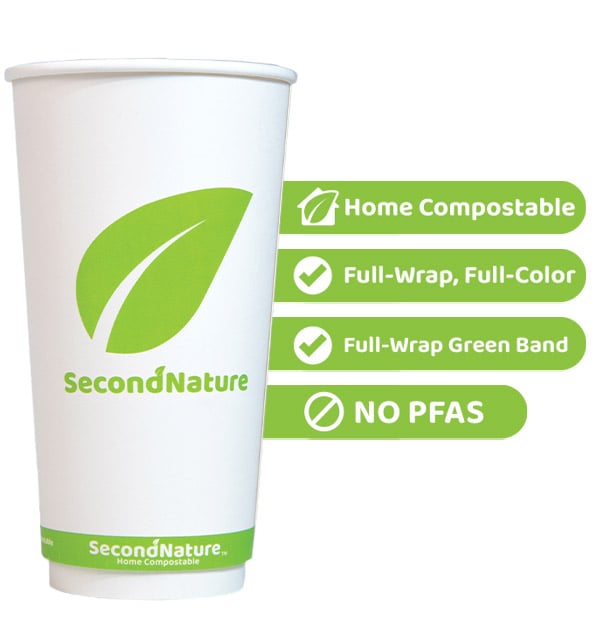 P-CWIC20-PI-4 SecondNature™ 20oz custom home compostable double wall hot cups