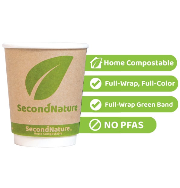 SecondNature™ 8oz custom home compostable kraft double wall hot cups